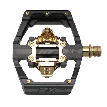 PEDALES BMX HT X2-SX LIMITED EDITION (STEALTH BLACK/MECANISMO DORADO)
