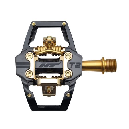 PEDALES ENDURO HT T2 EJE TITANIO LIMITED EDITION (STEALTH BLACK/MECANISMO DORADO)