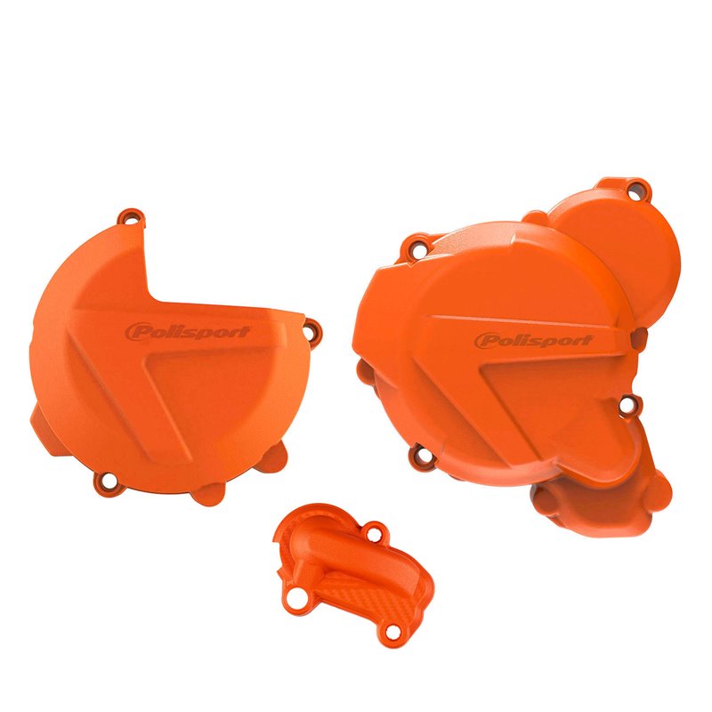 KIT PROTECTOR TAPA EMBRAGUE + ENCENDIDO + BOMBA AGUA KTM EXC/XCW 250/300 (17-22) Naranja