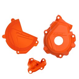 KIT PROTECTOR TAPA EMBRAGUE + ENCENDIDO + BOMBA AGUA KTM SXF/XCF 250/350 (16-22) Naranja